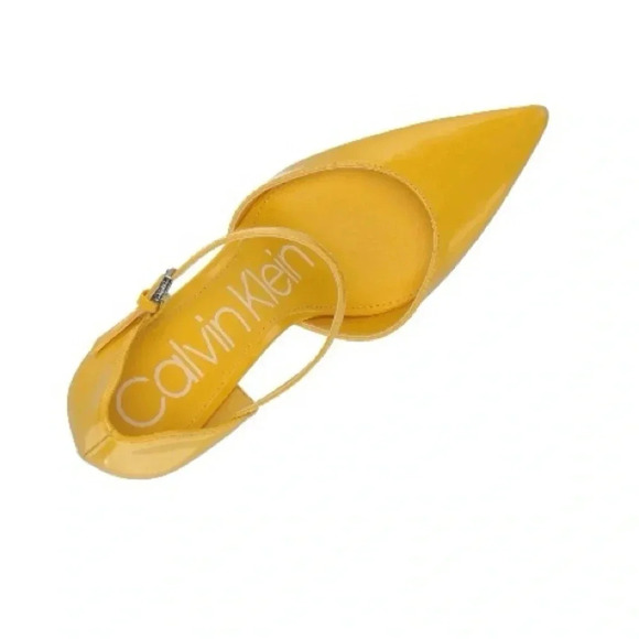 CALVIN KLEIN |Women’s Yellow Roya Pointed Toe Stiletto Patent Leather Pumps 9.5M - Picture 4 of 6